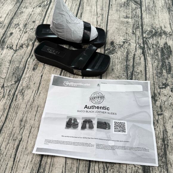 Authentic Gucci Black Leather Platform Slide Sandals Women’s Square Toe Italy - Picture 6 of 13